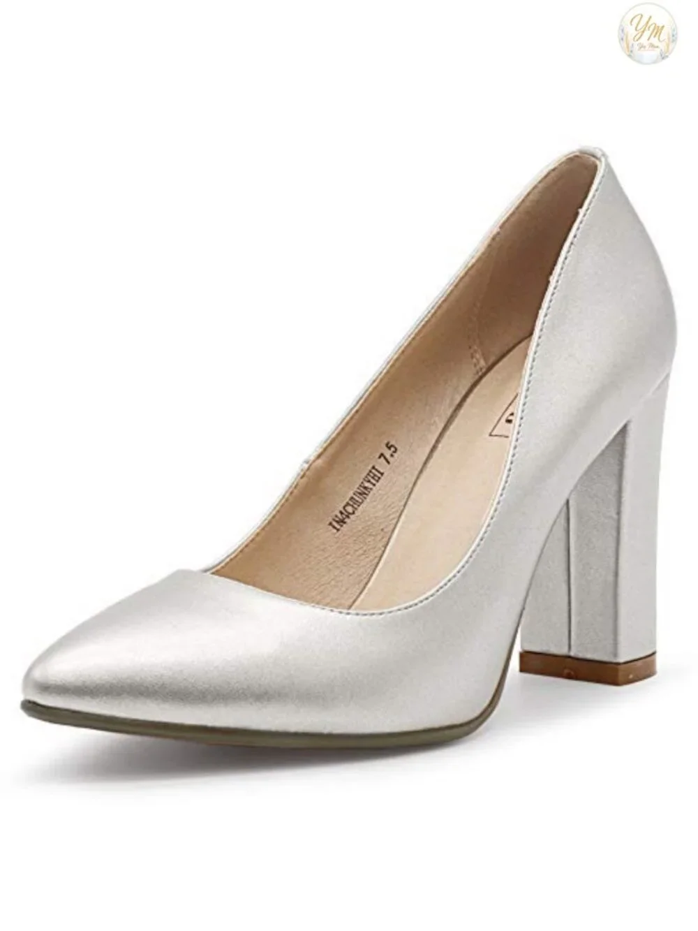 Chunky High Heel Pumps, Pointed Toe Slip On Dress Shoes for Women